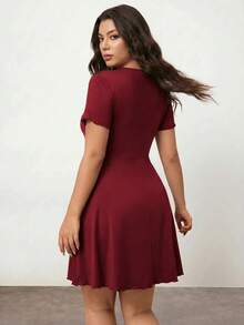 Enliva Plus Size Women's Valentine's Day Red V-Neck Twist Front Midi Dress - Burgundy - View 2