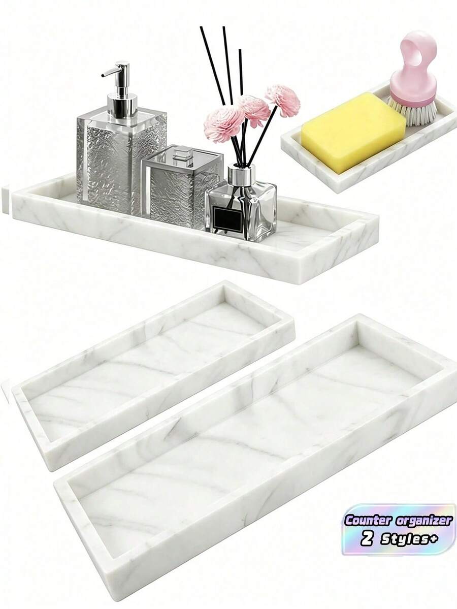 1PC Premium Silicone Storage Tray Organizer For Keys Makeup Jewelry On Bathroom Kitchen Sink Counter Holiday Gift Home Decor Christmas Summer - White Marble Style - View 1