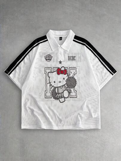 ROMWE MEN HELLO KITTY AND FRIENDS | ROMWE 男士卡通印花條紋短袖休閒 Polo 衫