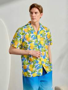 VeloEdit Vacation Style Digital Print Turndown Collar Short Sleeve Button-Down Shirt For Men - Multicolor - View 5