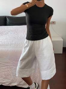 DAZY Women's Casual Basic Round Neck Sports & Yoga Tee Shirt, Black, For Summer - Black - View 12