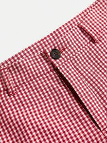 lacRébo Pantalones de pierna ancha de cintura media con estampado de cuadros rojos, ajuste relajado, estilo chic diario de verano - Rojo - Ver 10