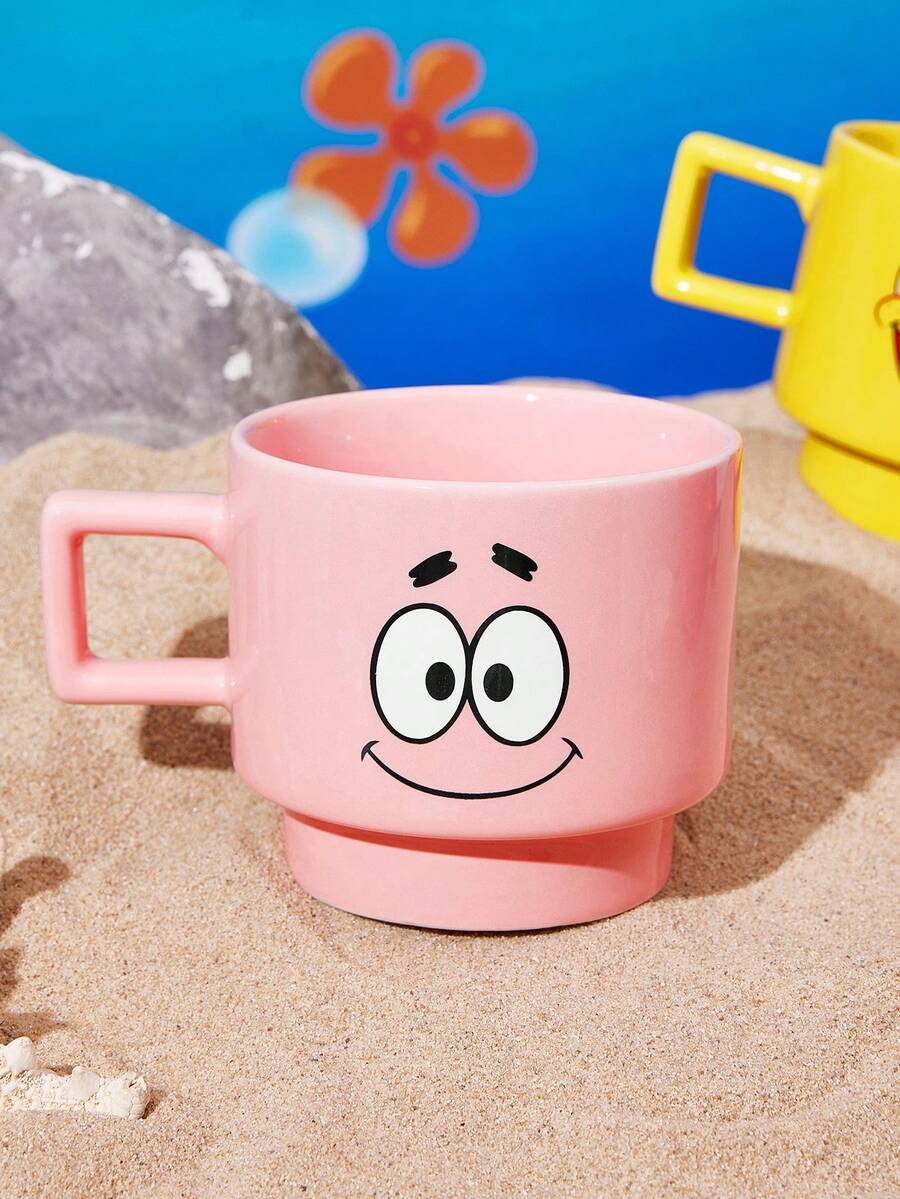 SpongeBob SquarePants | SHEIN 1 Buah Mug Bergambar Kartun, Kapasitas 12,68oz/375ml, Dapat Ditumpuk, Tahan Dingin dan Panas, Dapat Digunakan di Oven Microwave dan Mesin Pencuci Piring, Cocok untuk Air, Susu, Jus, dan Kopi - Berwarna merah muda - View 1
