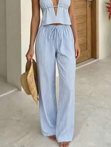 Swim Vcay 2026 New Cross-Border Model, 1 Piece, Blue And White Striped Elegant Vacation-Style Women's Swim Pants - Blue and White - View 5