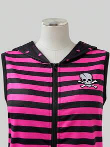 Sunspun Plus Size Spring/Summer Striped Patchwork Hooded Sleeveless Kangaroo Pocket Sweatshirt - Multicolor - View 5