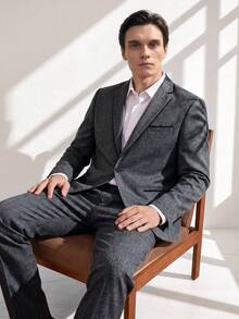 RONVEXI Men Single Button Blazer & Pants Men Suit Set Men Suit 2 Pieces Men Formal Suit Men's Suit For Ceremony Formal - Black - View 4
