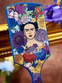 Frida Kahlo X SHEIN 1個藝術圖案印花方形氣墊梳，女性按摩梳，蓬鬆髮梳，女性長髮按摩梳，家用，乾濕兩用造型梳，美髮工具，美髮沙龍美容產品，女性髮飾，特別適合粉絲、花卉、藝術家、墨西哥風格、芙里達 - 藍色 - 查看 6