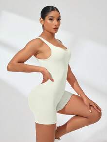 SHEIN Sports 女士健身连体衣，紧身时尚舞蹈瑜伽服 - 米色 - 查看 7