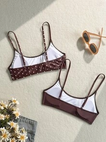 Swim Mod Top de bikini de 2 piezas con tirantes finos y estampado aleatorio para mujer, primavera/verano - Multicolor - Ver 2