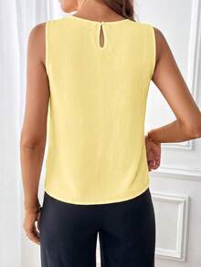 SHEIN Clasi 女款純色圓領百褶休閒百搭日常穿著襯衫 - 淡黃色 - 查看 2