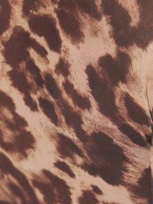 MUSERA 網格印花長袖不對稱領上衣套裝，性感夏季春季節日派對出遊蛇紋印花 - 棕色 - 查看 6