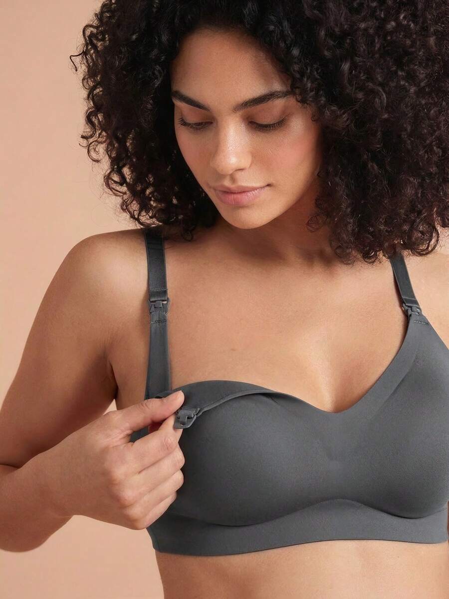 SHEIN Maternity Solid Color Nursing Bra For Mother - Black - View 1