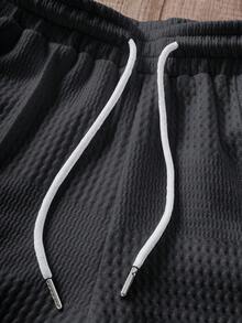 Manfinity Joysei Men's Knitted Jacquard Solid Color Textured Collar & Cuff Ribbed Zipper Polo Set - Dark Grey - View 5