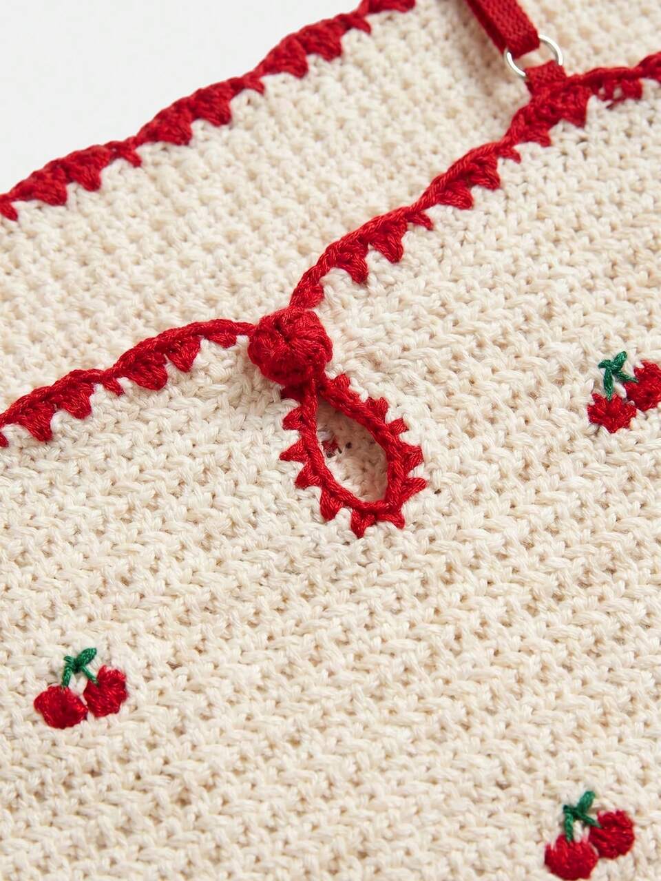 Cherry Red Gingham Square Neck Embroidered Crochet Knitted Cami Top Summer Holiday Casual Boho Cute Resort Vacation Vintage Cotton Picnic