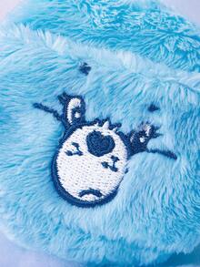 SHEIN X Care Bears 卡通熊刺繡毛絨粉撲附收納盒，柔軟長毛化妝海綿，適用散粉，溫和呵護敏感肌 - 藍色粉撲+透明收納盒 - 查看 4