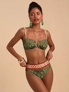 Travachic Damen Vintage Blumen & Palmen Muster Badeanzug Set, geeignet für Strandurlaub, Ausflüge, Kreuzfahrt Party, schick - Verschiedenfarbig - Übersicht 4
