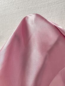 DelicateAllure Pink Satin Sexy Minimalist Sexy Back Cross Lace Plus Size Pajama Set Summer - Pink - View 6
