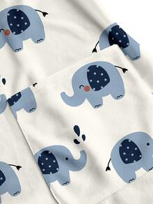 PopScrub Casual Minimalist Scrub Uniform Top, Cute Elephant Print Pattern, Pet Hospital - Multicolor - View 5