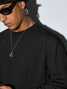 Modcrash Men's Lightweight Polyester Solid Color Casual Undershirt, Versatile Spring/Autumn Long Sleeve T-Shirt - Black - View 7