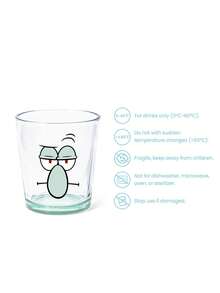 SpongeBob SquarePants | SHEIN 卡通角色印花蘇打石灰玻璃杯，11.50oz/340ml 單件裝飲水杯，可愛臉部設計玻璃杯，適用於水、果汁與飲料 - 無色 - 查看 3