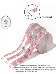 Pink Self-Adhesive Sparkling Crystal Rhinestone Diamond Ribbon, Christmas Decoration Rhinestone Glitter Sticker, DIY Car Computer Makeup Table Crafts, Wedding Party Decoration Sticker Packaging Roll - Light pink - View 10