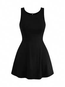 Cheerettes Women's Solid Black Minimalist Pleated Athleisure Sports Dress And Shorts Set, All Season Athletic Modest Style For Gym Tennis Workout & Going Out - Black - View 10
