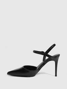 CUCCOO SZL Elegant Black Pointed Toe Pumps For Women With Ankle Strap Stiletto Heels - Black - View 4