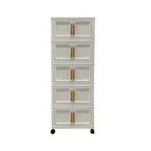 Plastic Folding Storage Cabinet, Multi-Layer Double Door Storage Organizer For Living Room, Toys, Lightweight Luxury Design, Multi-Purpose, Classified Storage, Heavy Duty, Casters, Folding Design, Easy Assembly, Suitable For Various Home Scenes - Multicolor - View 14