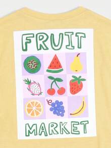 SUMWON Fruit Market Graphic Crop Top And Striped Shorts Co-Ord Set For Summer Casual Everyday Wear - Yellow - View 4
