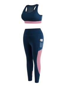 Cheerettes Women's Plus Size Colorblock Patchwork Tank Top & Pants Sports Set - Multicolor - View 3