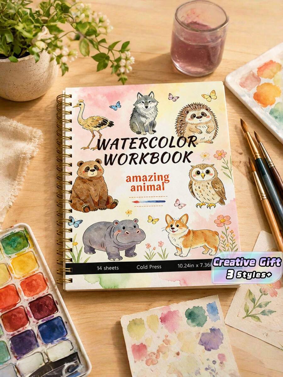 1 Pc Watercolor Painting Book For Beginners Cotton Paper Pattern Ocean Animals And Flowers For Drawing Sketch Practice Creative Gift For Artist Multiple Designs Available - 1pcs - View 1