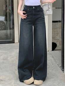 DAZY Women's Front Button Pocket Casual Wide Leg Jeans Pants Low Rise Jeans - Dark Wash - View 5