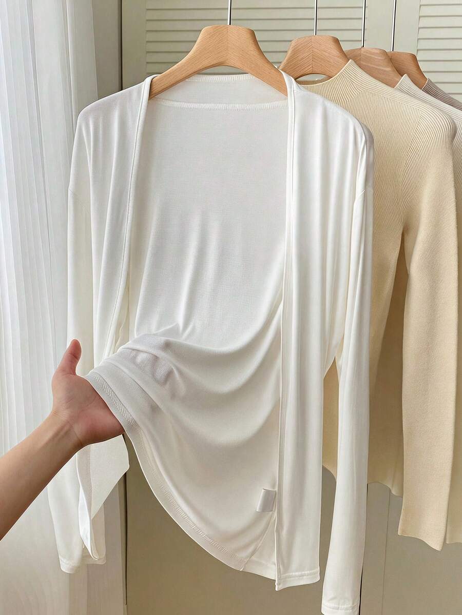 SHEIN 少女針織白色薄款開襟衫 - 白色 - 查看 1