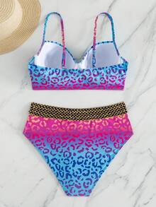 Swim Vcay 女款夏季海灘豹紋交叉設計性感時尚比基尼兩件式泳衣套裝（聚攏鋼圈款，隨機印花） - 彩色 - 查看 5
