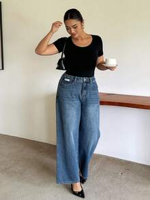 Dazy Plus Plus Size Women's Casual Versatile Daily Wear Denim Jeans With Pockets And Buttons Fall - Medium Wash - View 4