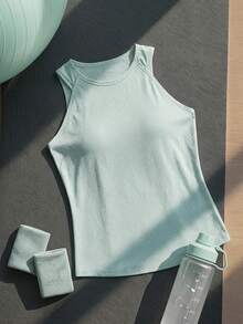 Cheerettes Women's Plus Size Solid Color Round Neck Daily Fitness Sports Tank Top - Green - View 2