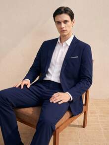 RONVEXI Men Single Button Blazer & Formal Suit Pants Formal, Ceremony - Blue - View 3