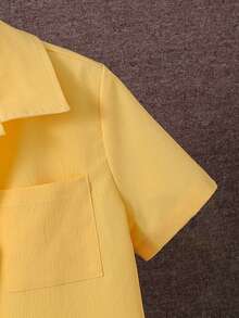 SHEIN Tween Boy Summer Casual Solid Color Shirt & Shorts 2 Pieces Set - Yellow - View 5