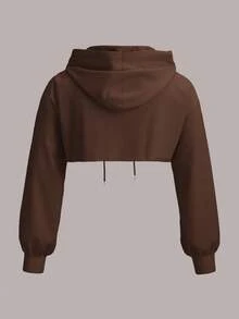 SHEIN EZwear 大尺碼白色針織超短版運動衫 - 巧克力棕 - 查看 2