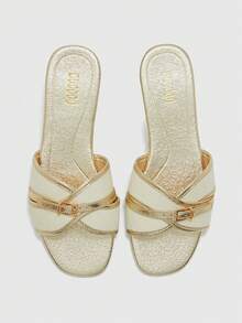 CUCCOO BIZCHIC Women's Fashion Metal Gold Buckle Color Matching Flat Sandals Spring - metallic gold - View 8
