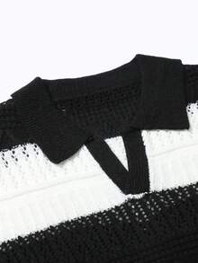Manfinity LEGND Top de punto de manga corta con bloques de color y patchwork para hombre - Blanco y Negro - Ver 3