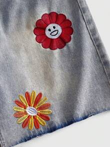 ROMWE MEN 男士刺繡圖案寬鬆牛仔短褲 - 藍色 - 查看 2
