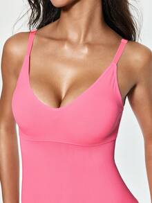 SHAPORA Women's Fashion Minimalist Solid Color Bodysuit Shapewear For Daily Wear - Watermelon Pink - View 4