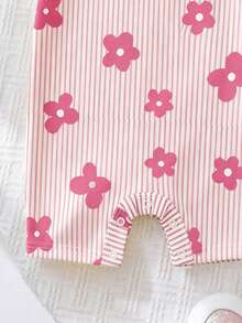SHEIN LMoss Kids 新生兒花卉印花吊帶連身褲，適合夏季 - 彩色 - 查看 6