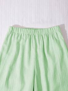 SHEIN 青少年女孩度假細肩帶修身短版上衣與長褲兩件套 開學季 - 綠色 - 查看 4
