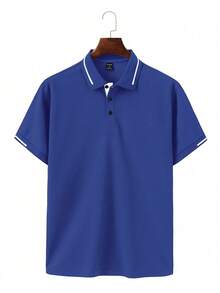 Manfinity Homme Camisa polo de manga corta casual para hombres con bloques de color para viajes y desplazamientos - azul real - Ver 3