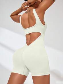 SHEIN Sports 女士健身连体衣，紧身时尚舞蹈瑜伽服 - 米色 - 查看 3