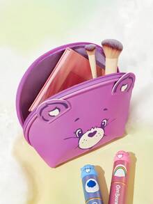 SHEIN X Care Bears 卡通熊臉貝殼造型化妝包，可愛3D耳朵化妝收納袋，旅行盥洗用品收納袋，可用於存放化妝品、盥洗用品和小物品，適合日常使用與旅行 - 紫色 - 查看 4