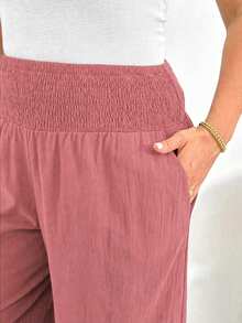 Shapeblank Plus Size Summer Casual Versatile Solid Color Pants Formal Vacation Dusty Pink - Redwood - View 5