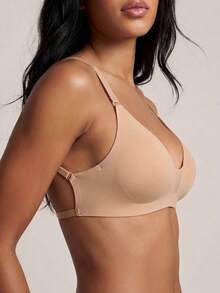 Barelissa 1pc Casual Minimalist Solid Color Deep V-Neck Thin Strap Backless Women Bra - Apricot - View 4